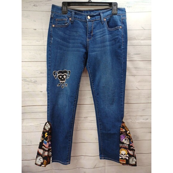 Old Navy Motorcycle Patches Skulls Lips Jeans Sturgis Daytona Lone Wolf Sz 6 - Picture 2 of 10